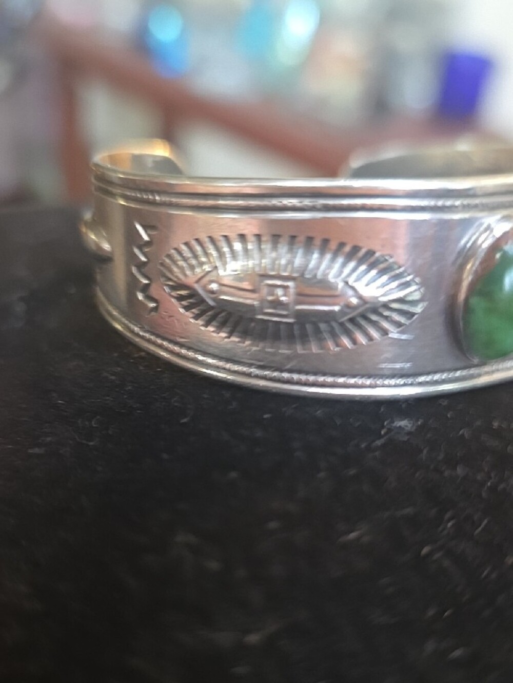 Fred Harvey Era Sterling Silver Turquoise Cuff Sterling Whirling Log - Picture 2 of 9